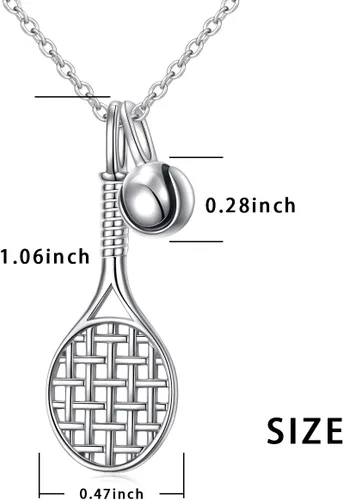Miniatura 5 de DAOCHONG Collar con colgante de raqueta de tenis de plata esterlina S925, regalo para amantes de los deportes de tenis de 18 pulgadas a 20 pulgadas