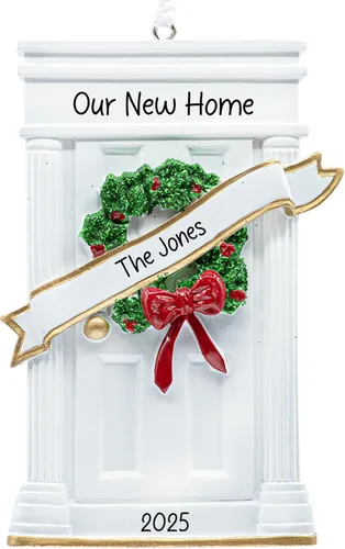 Miniatura 17 de Adorno de Navidad personalizado para el nuevo hogar 2026 Puerta negra con cinta de purpurina recuerdo único para el árbol de Navidad – Primer año