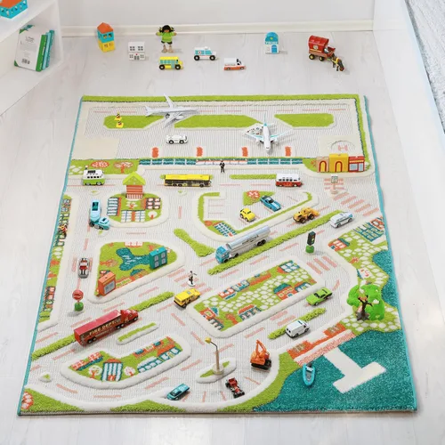 IVI Mini City - Alfombra educativa de 59 pulgadas de largo x 39 pulgadas de ancho para dormitorio, sala de juegos o sala de juegos