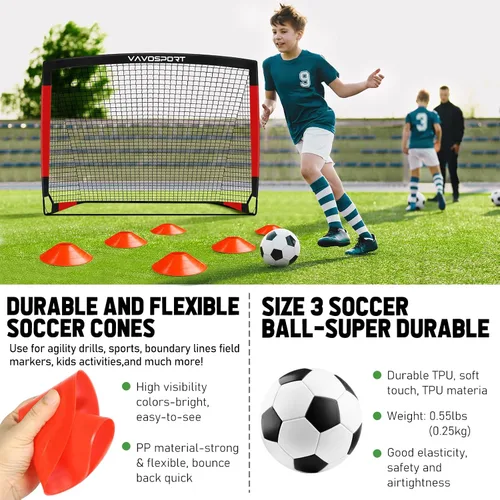 Miniatura 5 de VAVOSPORT Juego de porterías de fútbol para niños para patio trasero, 2 redes portátiles de 4 x 3 / 6 x 4 pies, mini equipo de entrenamiento