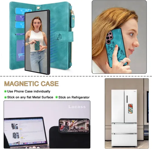 Miniatura 3 de Funda para Samsung Galaxy S22 Ultra [12 ranuras para tarjetas] Soporte para efectivo de crédito de identificación, bolsillo con cremallera, imán