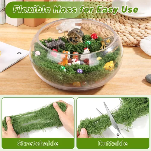 Miniatura 5 de Jollidecor Musgo falso de 1.54 libras para manualidades, artificial decorativo verde claro y verde oscuro, musgo sintético, decoración de jardín