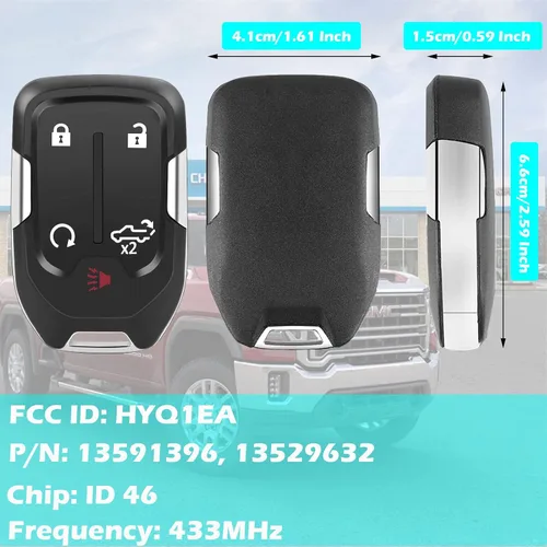 Miniatura 7 de Llavero inteligente para GMC Sierra 2019-2022, llavero de control remoto de entrada sin llave compatible con Chevrolet Silverado GMC Sierra
