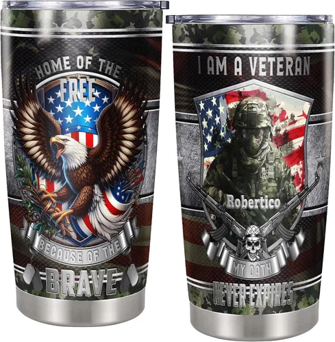 Miniatura 11 de Dorris Vaso de café personalizado del ejército con tapa, vasos aislados al vacío de veteranos estadounidenses, taza aislada de acero inoxidable