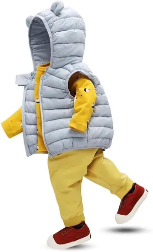 Miniatura 14 de Chaleco sin mangas de invierno para bebé, con cremallera sólida, con capucha y orejas de oso, chaqueta para niños y niñas