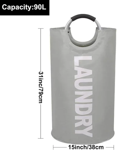 Miniatura 2 de Mziart Bolsa para lavandería plegable con manijas de aleación para universidad, campamento y el hogar, Tela, gris, L