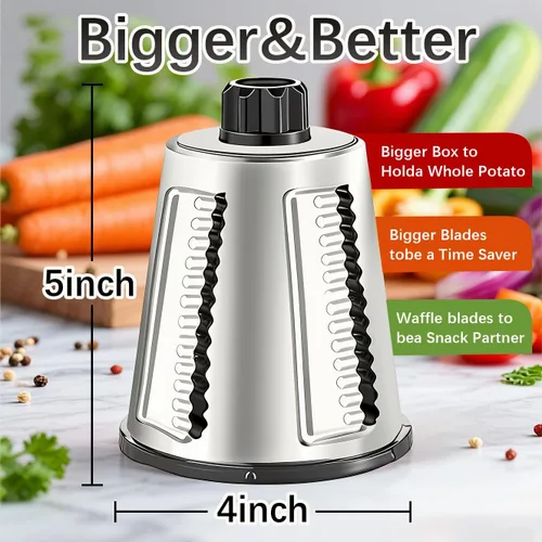 Miniatura 2 de VEKAYA Rallador de queso giratorio con manivela de mano con 4 cuchillas intercambiables de acero inoxidable, trituradora de mango manual grande