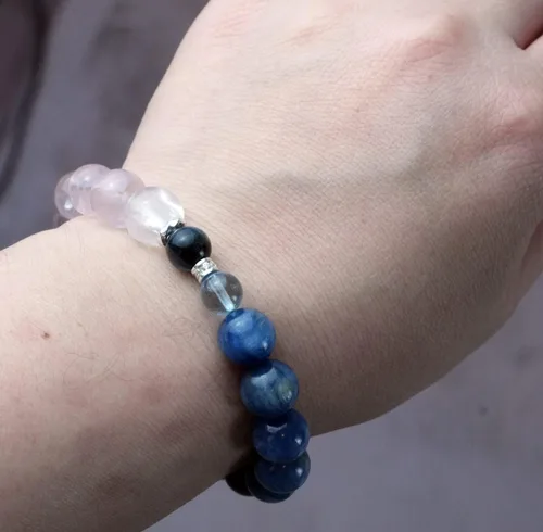 Miniatura 130 de Precious Gemstone Natural Crystal Healing Bracelet, Rutilated Quartz, Moonstone, Quartz Handmade Original Design Bracelet