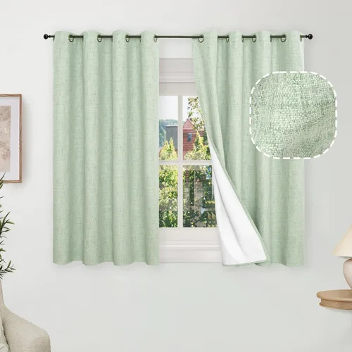 Miniatura 21 de Cortinas Opacas de Lino Azul Bebé para Guardería de 40 Pulgadas de Largo, 2 Paneles, Cortinas Cortas con Aislamiento Térmico Boho de Bloqueo Total
