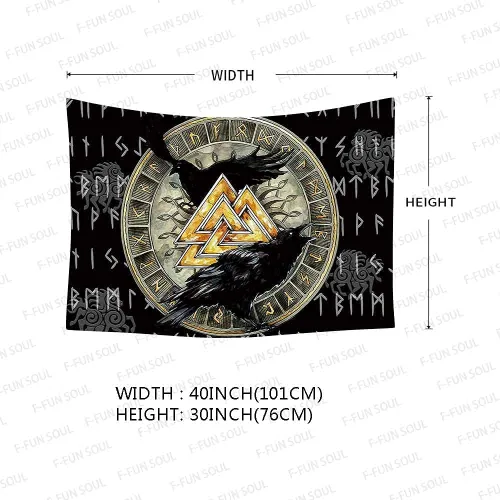 Miniatura 5 de F-FUN SOUL Tapiz nórdico de cuervo vikingo, 40 x 30 pulgadas, misteriosas runas de meditación vikinga, arte nórdico, tapices colgantes de pared