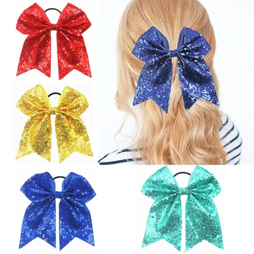 Miniatura 3 de Lentejuelas de 6.5 pulgadas, lazos elásticos para el cabello, lazo grande para animar, cola de caballo para mujeres, niñas, niños y adolescentes