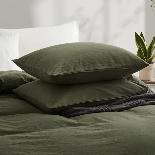 Miniatura 3 de LOVQUE Funda de edredón de algodón verde oliva, tamaño King, juego de ropa de cama natural similar al lino con cierre de cremallera (sin edredón)