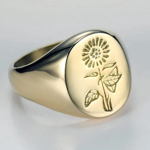 Miniatura 2 de Jude Jewelers Anillo de acero inoxidable con diseño de flor de sol, estilo sello, boda, compromiso, aniversario, declaración, Metal, Zirconia cúbica