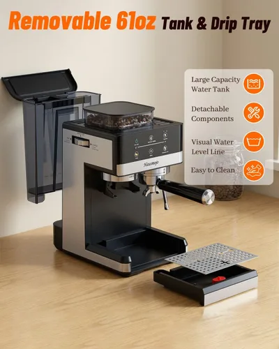 Miniatura 9 de Máquina de café expreso con molinillo y espumador de leche, 20 bar Features 20 grind settings, 61oz removable tank, 20-bar pump & steam frother