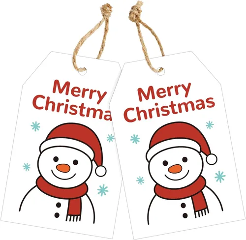 Miniatura 9 de joycraft 50 etiquetas de Feliz Navidad con cuerda - 3.3 x 2.1 pulgadas etiquetas blancas de papel con calcetín navideño, etiquetas colgantes