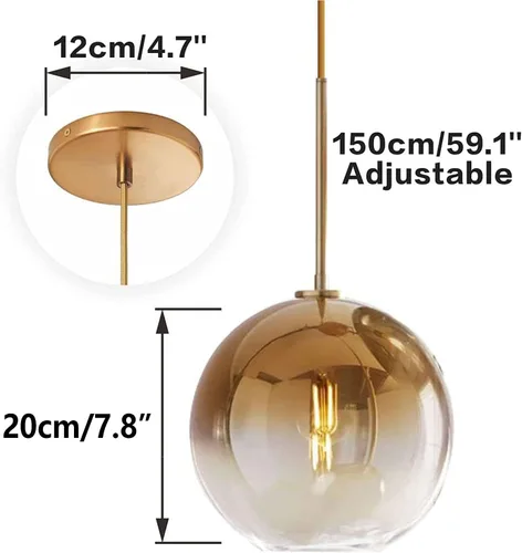 Miniatura 2 de Lámpara colgante de vidrio de color gradiente, lámpara colgante moderna de vidrio (Oro, 20 cm)
