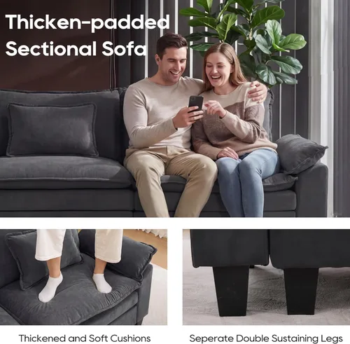 Miniatura 8 de URRED Sofá modular de gran tamaño, 122 pulgadas en forma de U moderno y cómodo sofá nube con otomana móvil y almohadas, sofás de asiento profundo