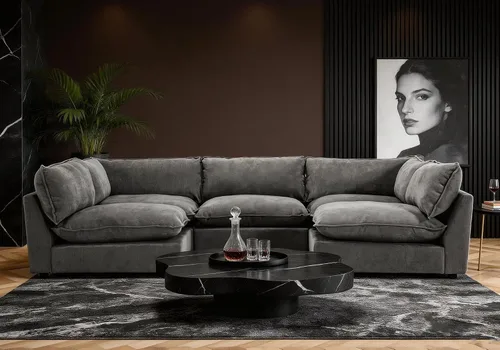 Miniatura 17 de Iroomy Oversized Modular Sectional Sofa, Chenille Cloud Couch, Deep Comfy Seat, 4-Seater Sofas, Couches, Living Room, Beige