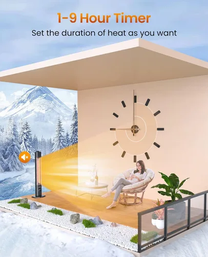 Miniatura 4 de Calentador Eléctrico de Patio al Aire Libre, Haimmy Calentador Infrarrojo de 42 Pulgadas con Control Remoto, 9 Niveles de Calor, Temporizador de 9H