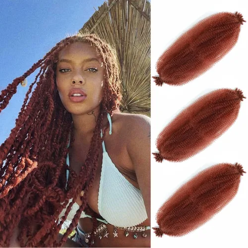 Miniatura 44 de Cabello afro trenzado elástico color marrón claro de 16 pulgadas, paquete de 3 T27, cabello afro preesponjado y trenzado elástico, cabello afro
