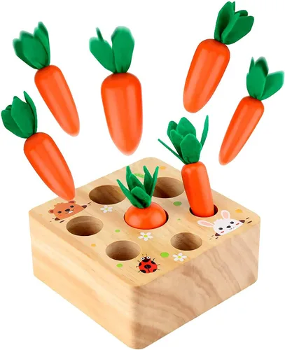 Juguetes Montessori para niños de 1 año, juego de clasificación de tamaño en forma de zanahoria, juguetes de madera para bebés de 6 a 12 meses,