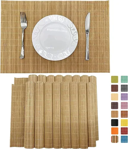 Miniatura 14 de Juego de 8 manteles individuales de bambú para sushi, estilo japonés, antideslizantes, de bambú, lavables, resistentes al calor, para comedor