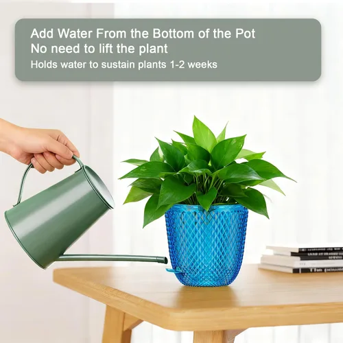 Miniatura 4 de QCQHDU - Macetas colgantes para plantas de interior, paquete de 2, 5.7 pulgadas, azul Klein Plástico, Autorriego, Percha de Plantas, Agujeros