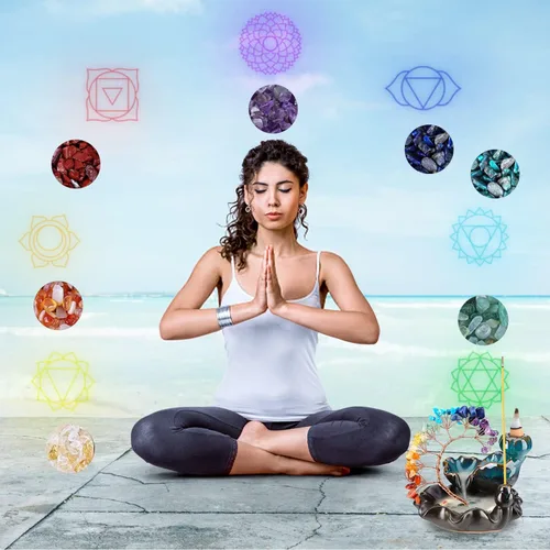Miniatura 2 de Quemador de Incienso de Reflujo de Cerámica Cascada de Incienso 7 Chakras Árbol de Cristal Soporte de Incienso Namaste Yoga Meditación y Decoración
