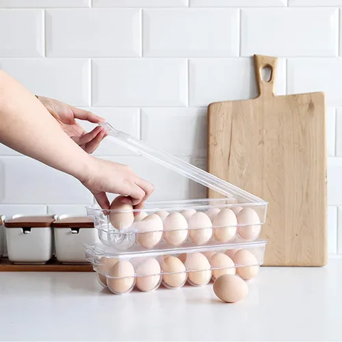 Miniatura 5 de JAMOR Caja de almacenamiento de huevos de 12 rejillas para refrigerador, bandeja para huevos con tapa, estante apilable para huevos, caja