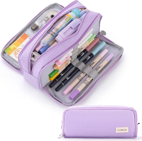 Miniatura 9 de CICIMELON - Estuche de gran capacidad para lápices con 3 compartimentos para la escuela, adolescente, niña, hombre y mujer Azul claro