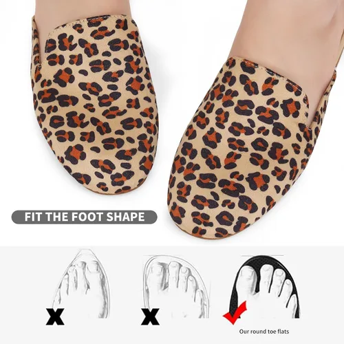 Miniatura 4 de Ecetana Mocasines para mujer, cómodos, planos, de leopardo, sin cordones, puntera redonda, sin espalda, de gamuza, zapatos para mujer