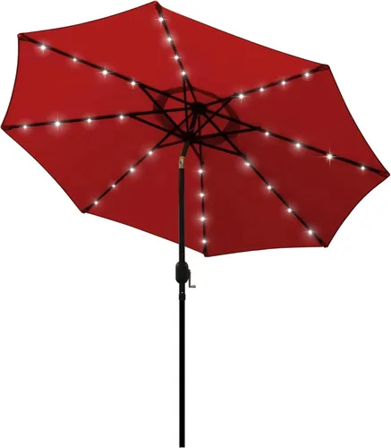 Miniatura 14 de Blissun - Sombrilla solar de 9 pies, 32 luces LED, parasol de mesa para patio, jardín, cubierta, piscina y playa (gris)