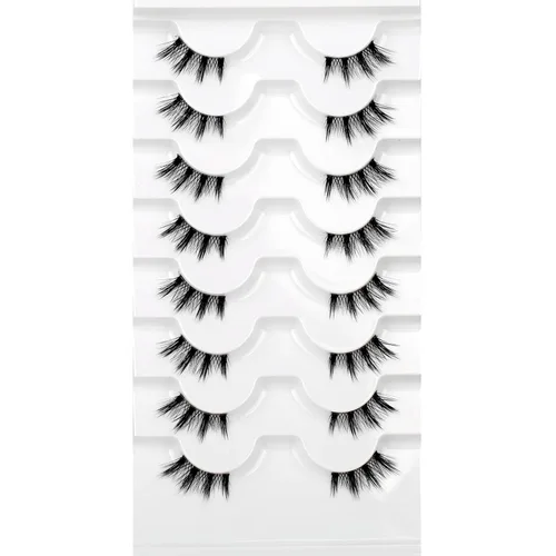 Miniatura 55 de Medias pestañas postizas con banda transparente, finas, estilo ojo de gato, naturales, cortas, pequeñas, acento 3/4, de visón sintético, tiras