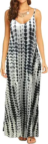 Supnier - Vestido largo de verano para mujer, vestido flora, informal y bohemio con cuello en V, sin mangas, con tirantes delgados y bolsillos