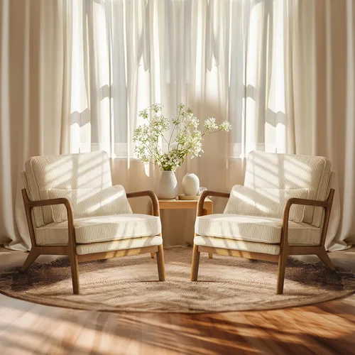 VINGLI Juego Mejorado de 2 Sillones de Acento de Pana Premium, Sillón Tapizado con Brazos, Silla de Lectura Cómoda de Madera Maciza con Almohada,