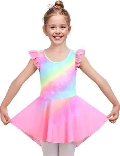 Miniatura 5 de LUOUSE Elegante leotardo de ballet para niñas con falda, mangas con volantes y volantes, perfecto para baile y gimnasia