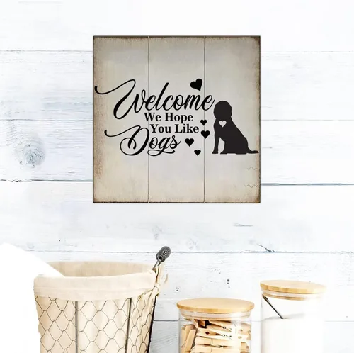 Miniatura 6 de Welcome We Hope You Like American Bully Dog - Letrero de madera clásico para pared, decoración de madera para el hogar, casa de campo, placa