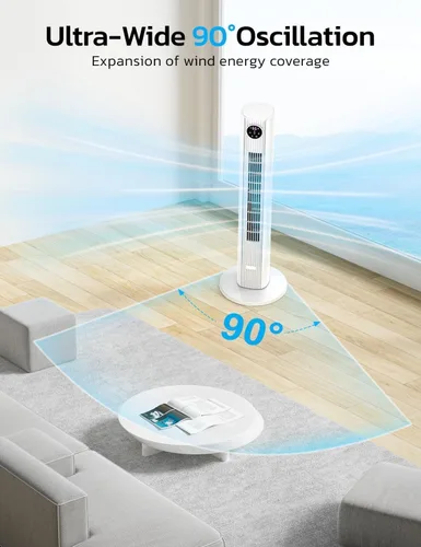 Miniatura 3 de ZAFRO Ventilador de torre para dormitorio, ventilador oscilante de 90° con 4 modos, 3 velocidades, velocidad de 25 pies/s, temporizador de 12 horas