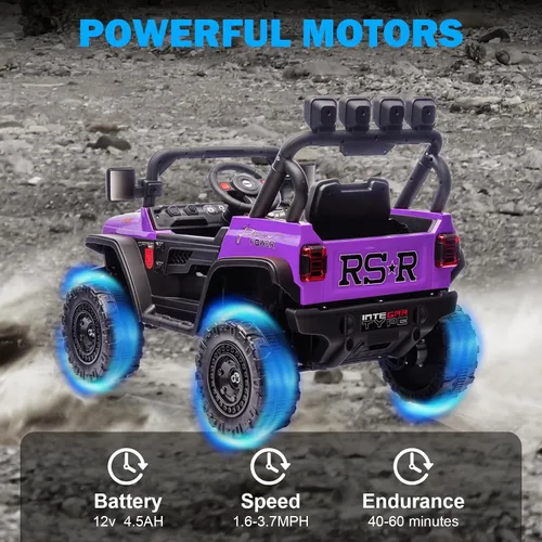 Miniatura 2 de RunFast Auto de paseo para niños de 12 V con control remoto para padres, juguetes eléctricos para niños de 3 a 5, 3.7 mph de velocidad máxima, Morado