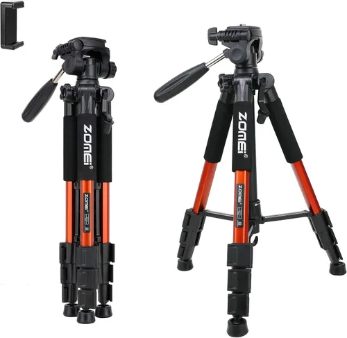 Miniatura 12 de Trípode para cámara de 55 pulgadas Q111 con soporte para teléfono, trípode para celular portátil y ligero para Canon Nikon Sony DSLR, proyector