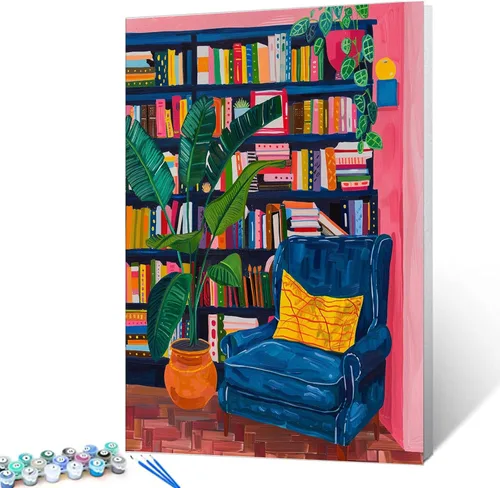 Miniatura 21 de Aihonmin Estantería 6 Pack Pintar por Números para Adultos Libros Pintura DIY sobre Lienzo con Pinceles Pigmento Manualidades DIY Pintura Acrílica