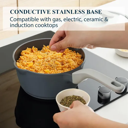 Miniatura 6 de PRICUSIS Juego de ollas y sartenes antiadherentes, 9 piezas de utensilios de cocina antiadherentes de cerámica no tóxica, sartén saludable