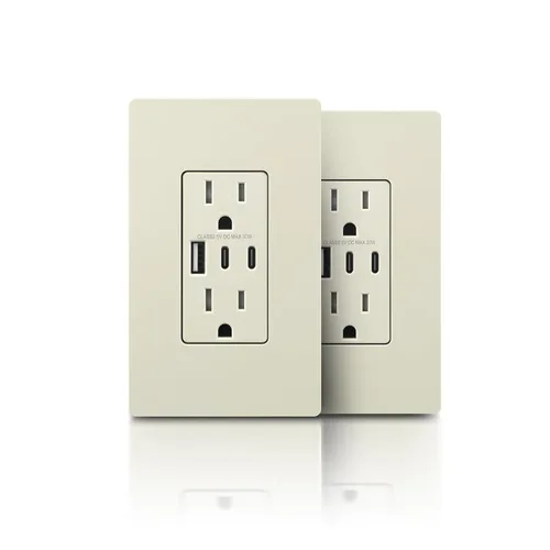 Miniatura 18 de TOPELER - Toma de corriente para montaje en pared con puertos USB 6.0A, dos tomas eléctricas de 20 amperios, tomas y puertos resistentes a la Negro