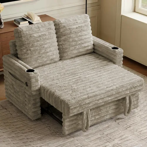 Miniatura 9 de Wrofly Sofá cama convertible 3 en 1, sofá cama extraíble para sala de estar con bolsillos laterales y almohadas extraíbles, respaldo ajustable, sofá