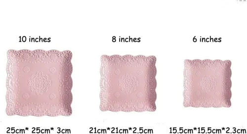 Miniatura 2 de Eplze YBK Tech - Elegante plato cuadrado de encaje en relieve, plato de postre de porcelana de hueso para desayuno o té de la tarde