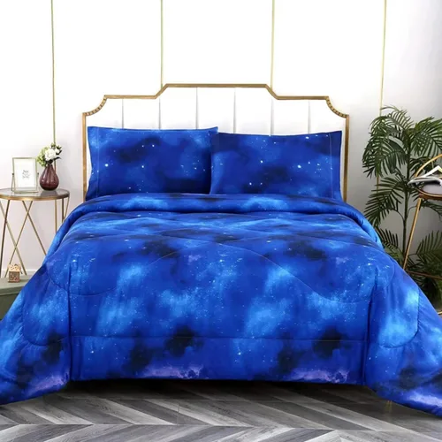 SDIII Juego de edredón de 3 piezas azul de la galaxia tamaño matrimonial, edredón suave de microfibra ligero azul y rosa espacial tamaño Galaxia 1