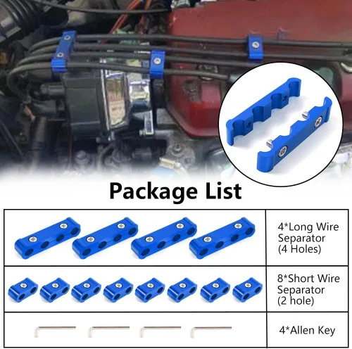 Miniatura 2 de Kit separador divisor de cables de bujía del motor Compatible con separadores de cable de aleación de aluminio de 8 mm 9 mm 10 mm azul