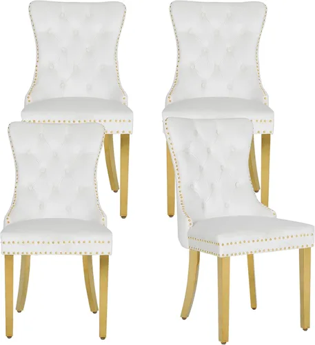 Miniatura 17 de Juego de 2 sillas de comedor de terciopelo, sillas de comedor modernas de lujo con patas de acero inoxidable doradas, sillas decorativas de cocina