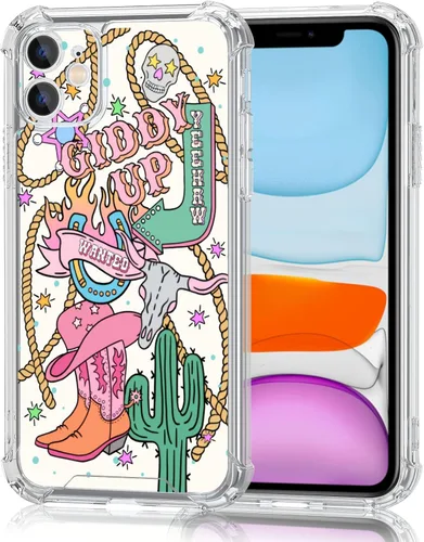 LMA Funda retro occidental para teléfono 11, diseño de cactus, toro, cráneo, herradura, funda para teléfono, diseño de vaquera, collage retro, botas