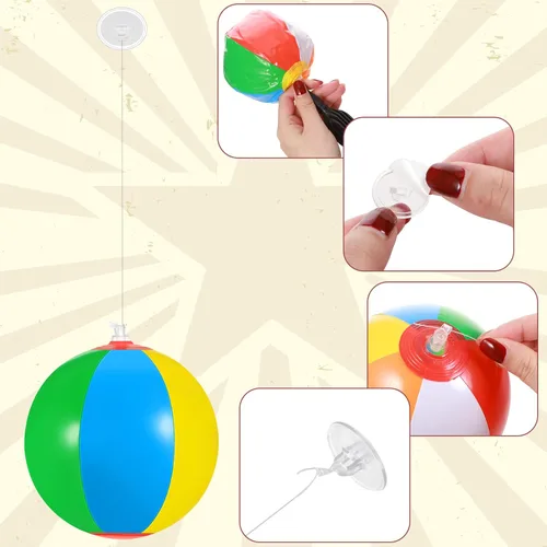 Miniatura 3 de Hungdao Mini bola de playa decoración de arco iris pequeña bola de playa con cuerda para colgar y ganchos, pelota inflable para piscina, juguete
